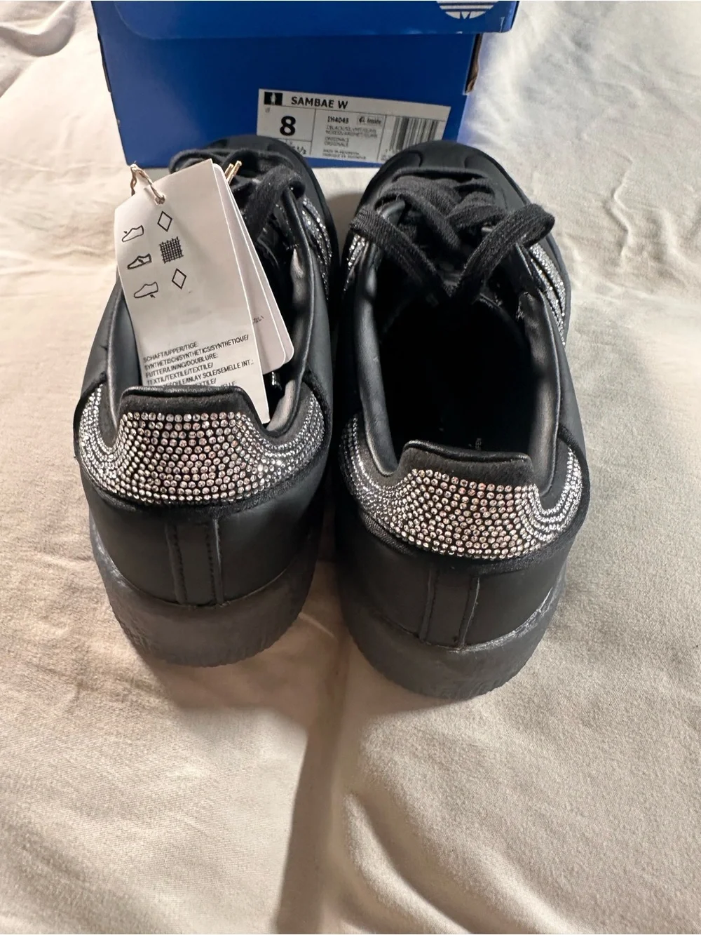 Adidas Women SAMBAE Triple Black Bedazzled Stripes US 8 UK 6.5  IH4045 NWB - Picture 9 of 10